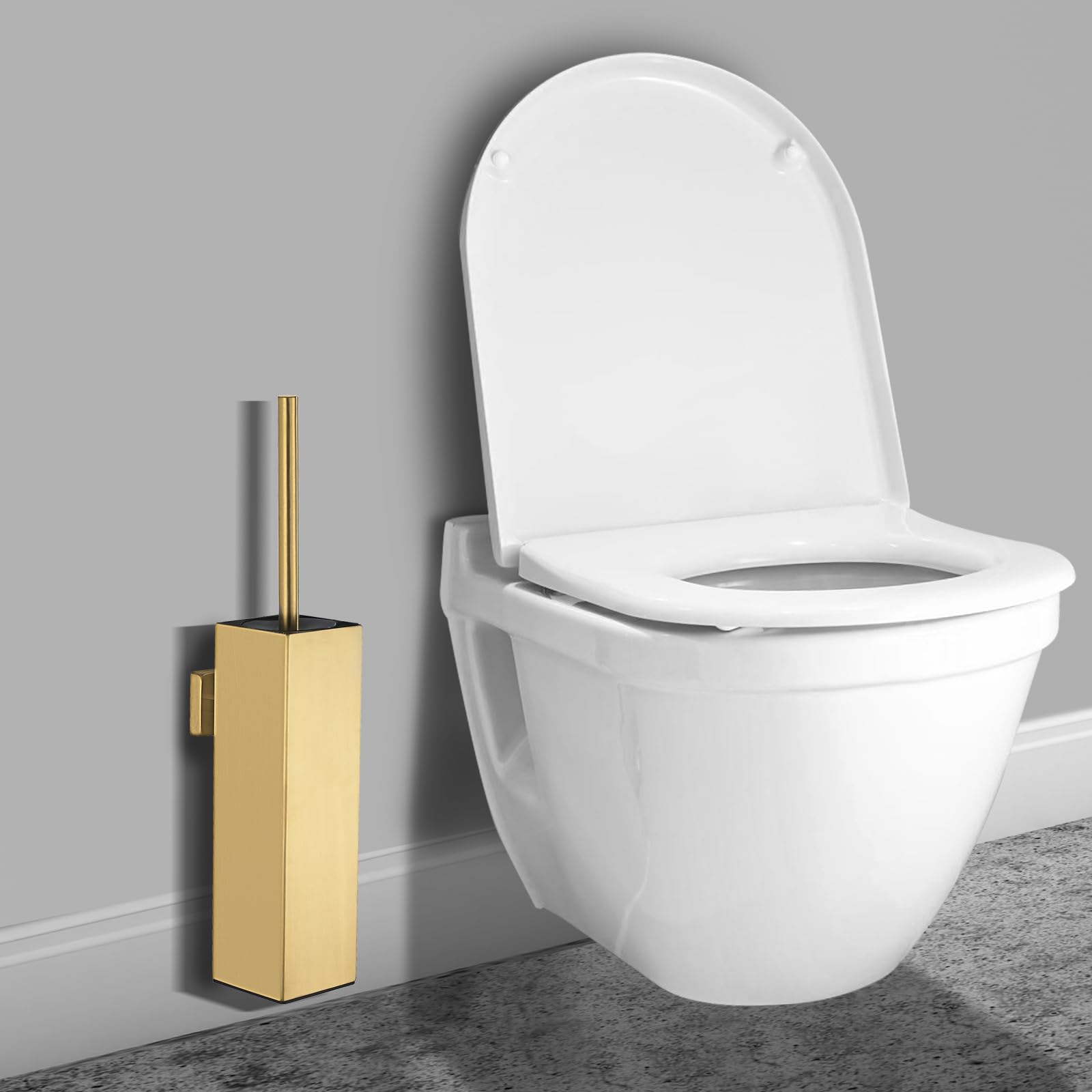 Scopino per WC da parete, porta scopino per WC da bagno, spazzolato dorato, quadrato