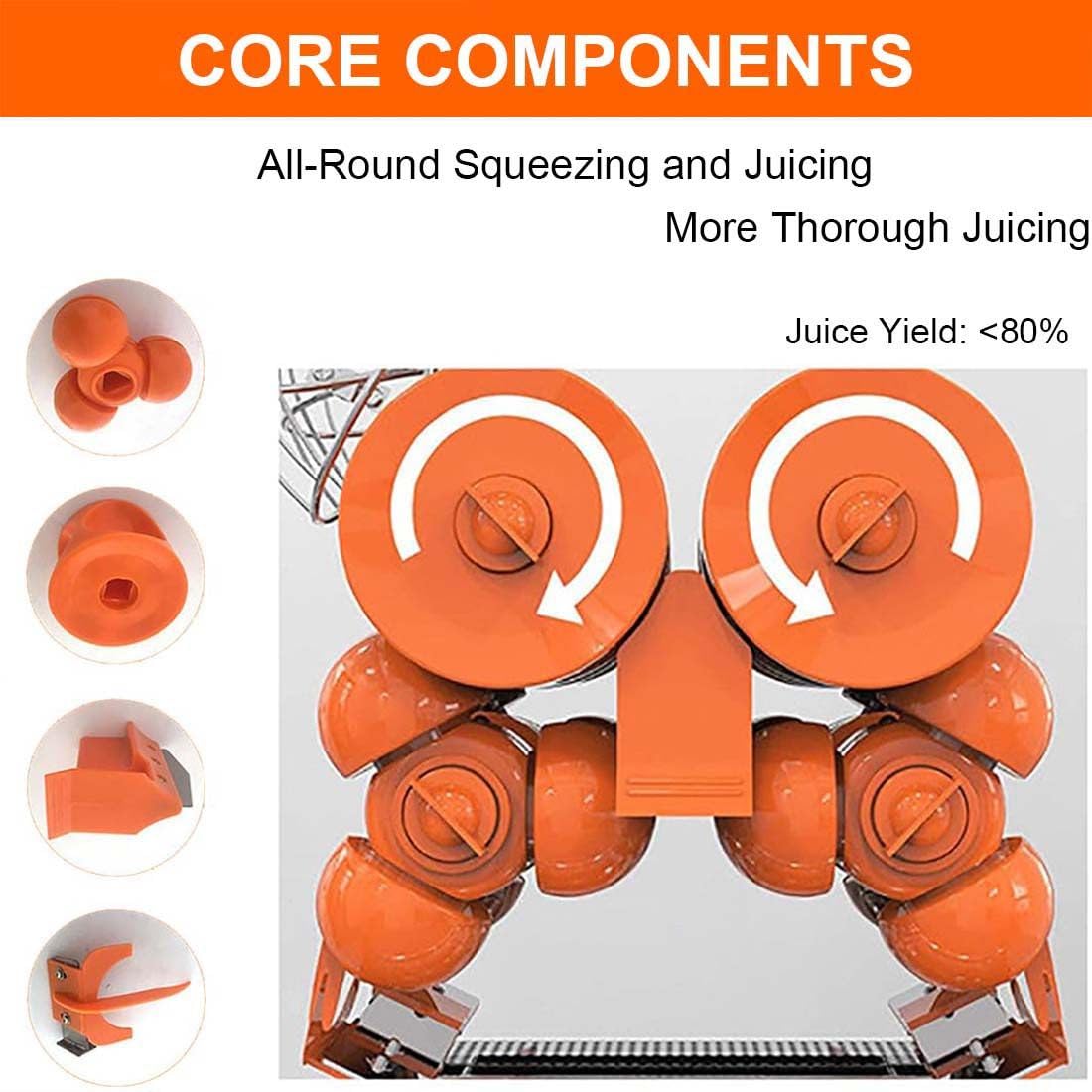 Exprimidor de Naranjas, 120 W, Máquina Automática Comercial Naranja, 20 Naranjas/Min, Exprimidor Naranjas Profesional, Acero Inoxidable de Grado Alimenticio, Maquinas de Zumo de Naranja