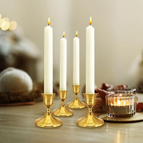 Miniatura 7 de Juego de 4 portavelas cónicos de latón dorado, portavelas para mesa de comedor, centro de mesa, repisa, hogar, boda, decoración de fiesta