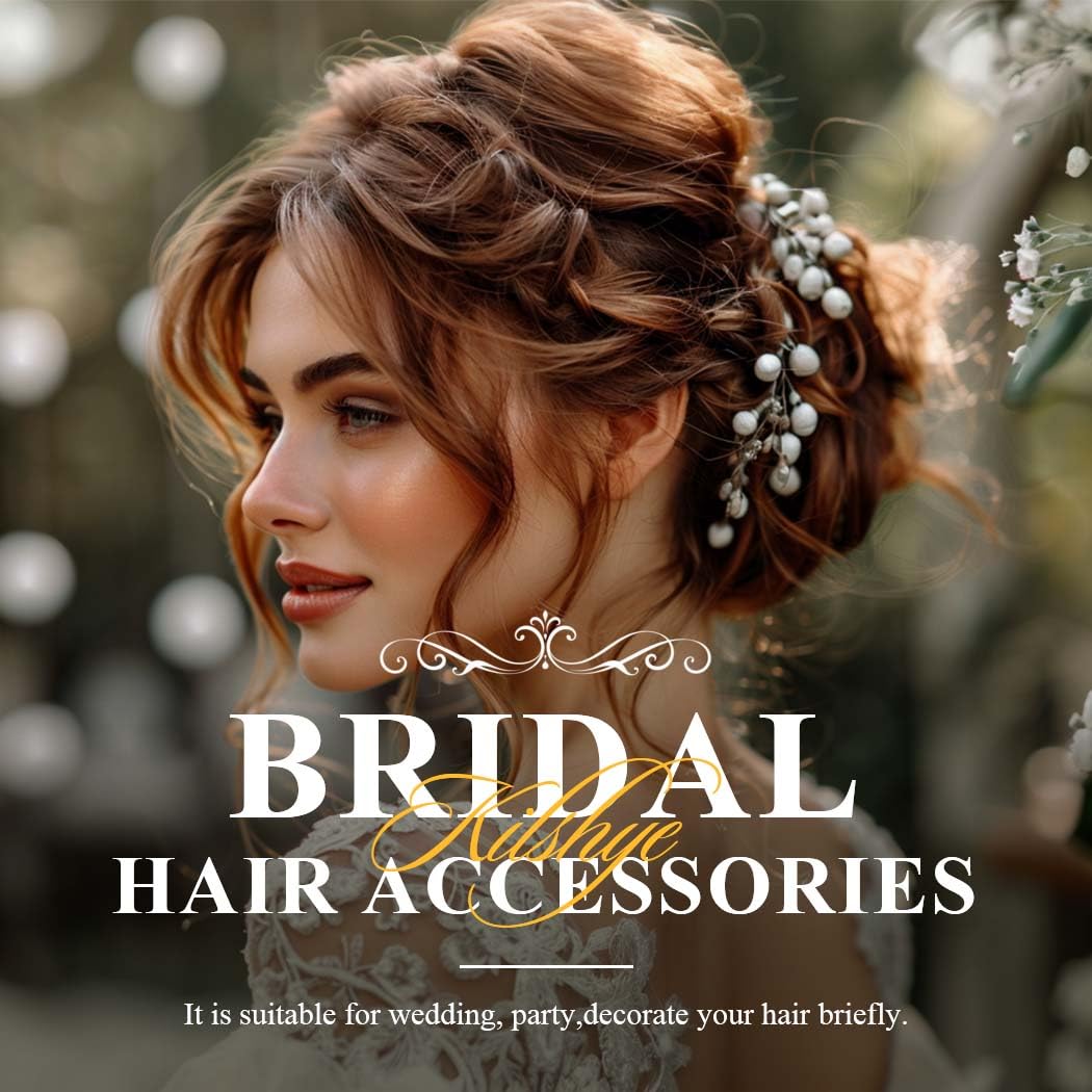 Kilshye Pearl Bride Wedding Hair Pins Gold Rhinestone Bridal Hair Pieces Crystal Prom Hair Accessories for Women and Girls (Pack of 3) (Gold) - Image 7