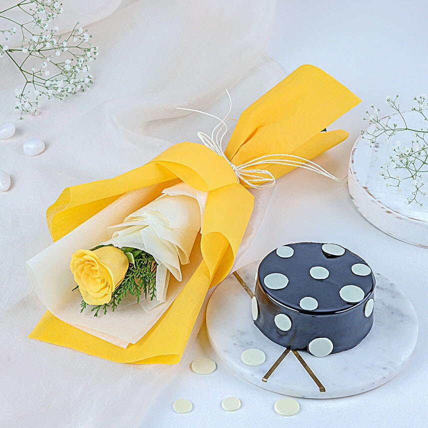 Fnp Mesmerizing Yellow Roses and Cake Gift