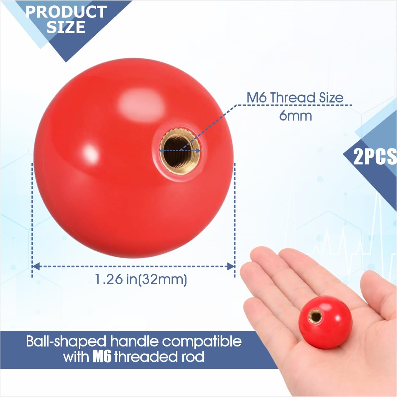 M6 Female Thread Ball Knob,1.26" Phenolic Machine Handle with Brass Insert