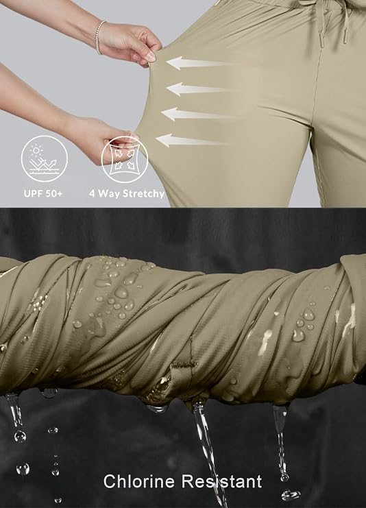 Women's Swim Capri Pants Board Shorts for Swimming Modest Swimsuits Beach Pants with Pockets Quick Dry UPF50+