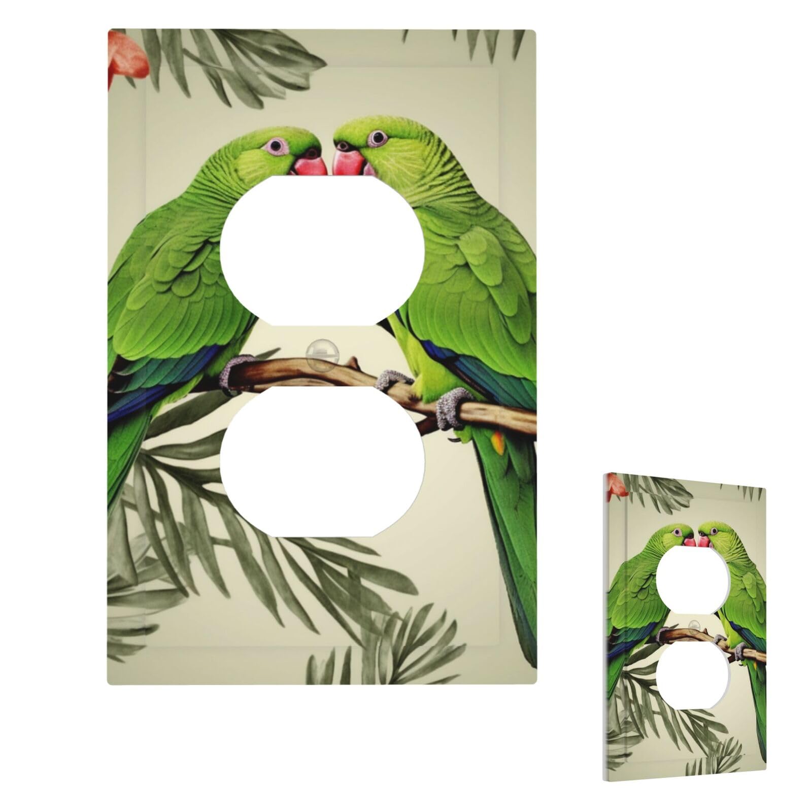 Fekiloot Duplex Couple Parrots Olive Wall Plate Cover Modern Decorative 1 Gang Light Switch Cover Unbreakable Receptacle Outlet Covers For Living Room Bedroom Home Decor