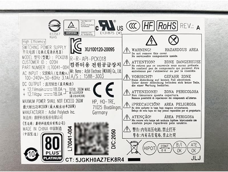 Original New PSU for H P 600 G6 400 480 G7 MT 260W Power Supply L70041-004 L70041-001 PA-2251-5HK PCK018 D19-260P1A