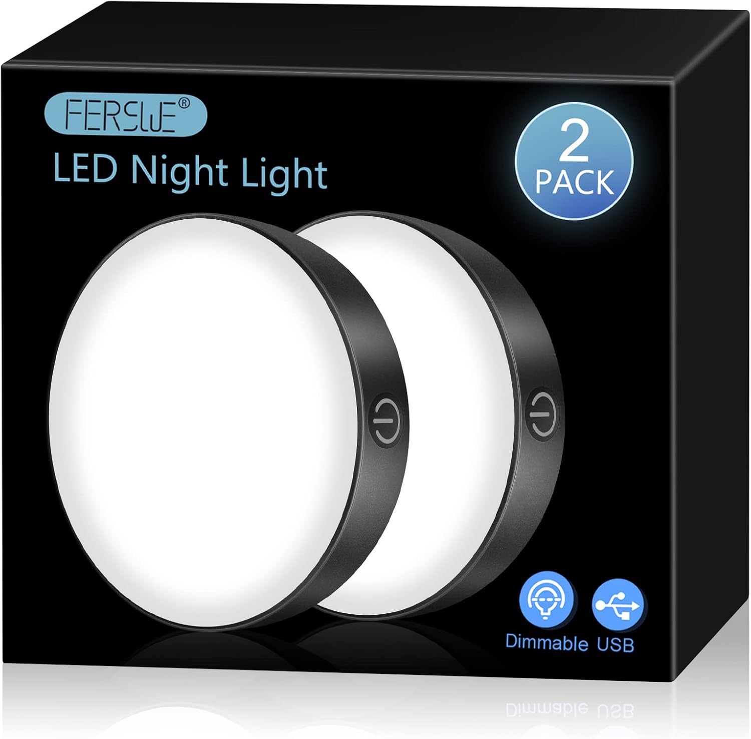 Ferswe Dimmable Touch Light, 3000K Rechargeable Touch Lights Stick on, Closet Light with 1000mAh Large Battery, LED Night Light for Closet, Counter, Kitchen, Bedroom and Wall(2 Pack)