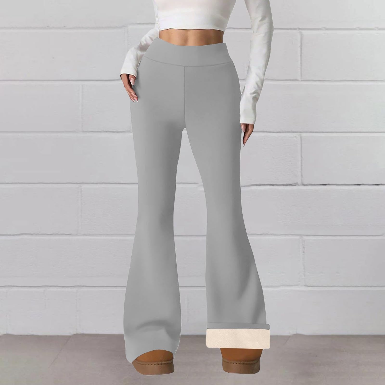 Pantaloni da yoga da donna, lunghi, svasati, a vita alta, foderati, caldi