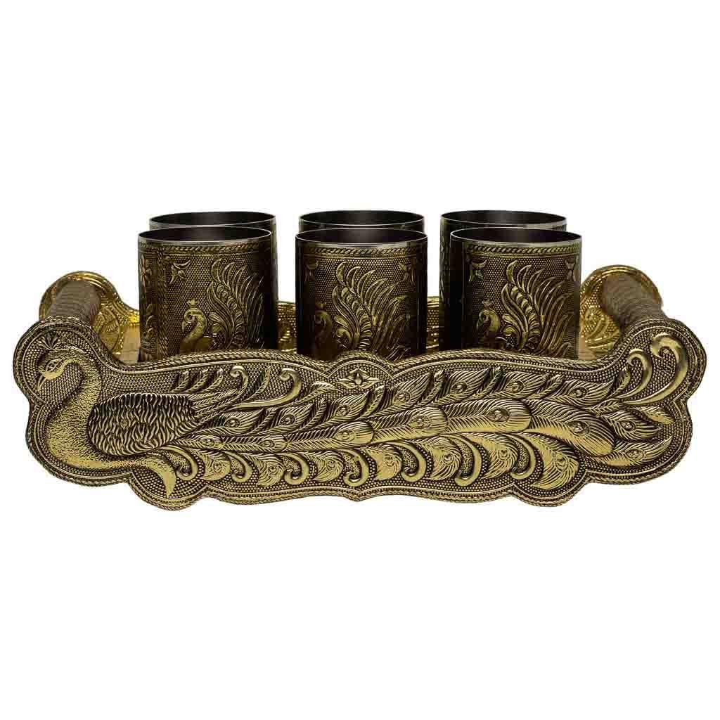 WANDERLUST DECO Bandeja de Metal repujado Dorado 25x13x6