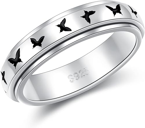 Anillo de banda giratorio de plata de ley S925 para aliviar la ansiedad preocupación el aburrimiento TDAH autismo
