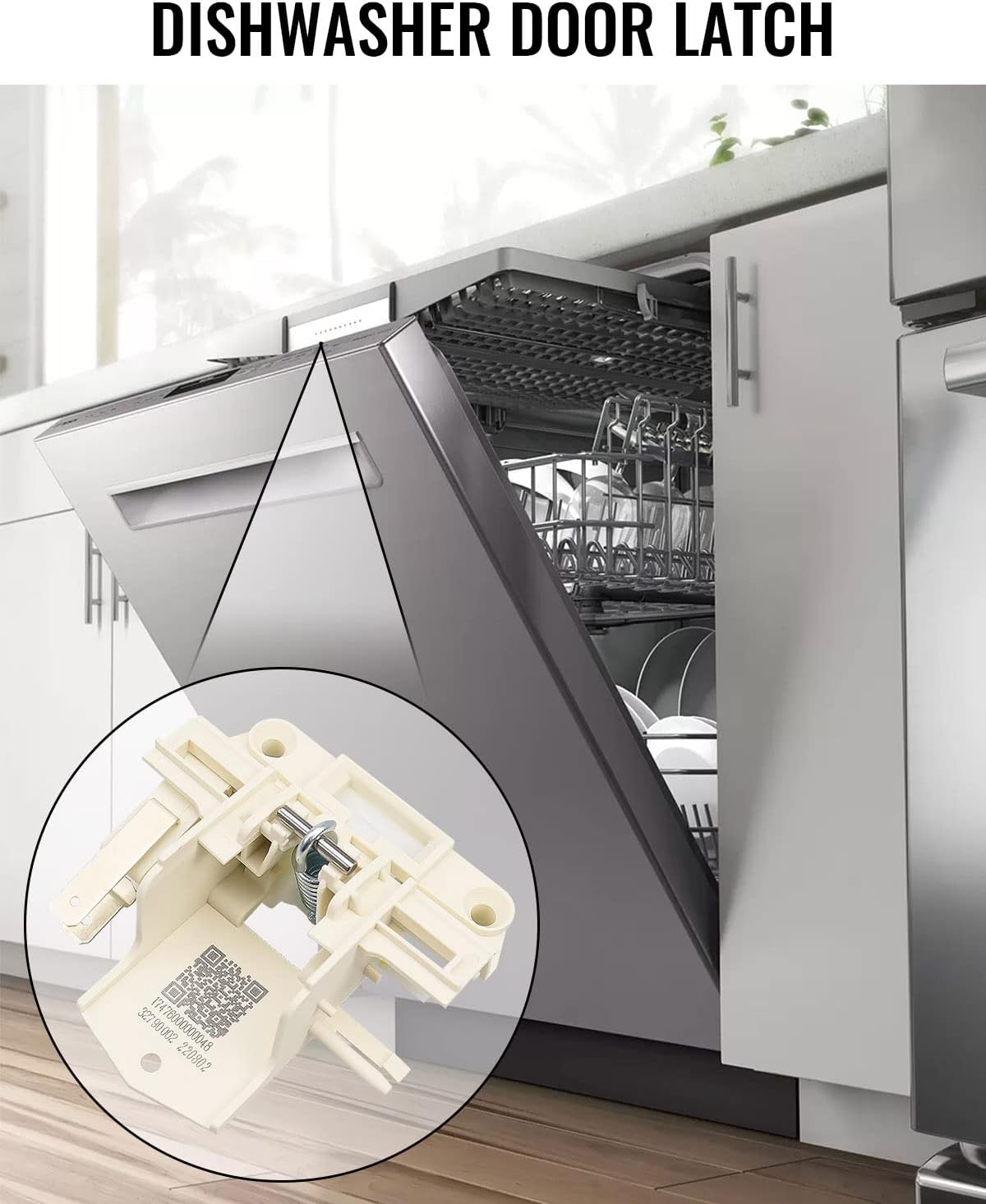 Front view of the Qnbes DD81-01629A DD81-02132A dishwasher door latch.