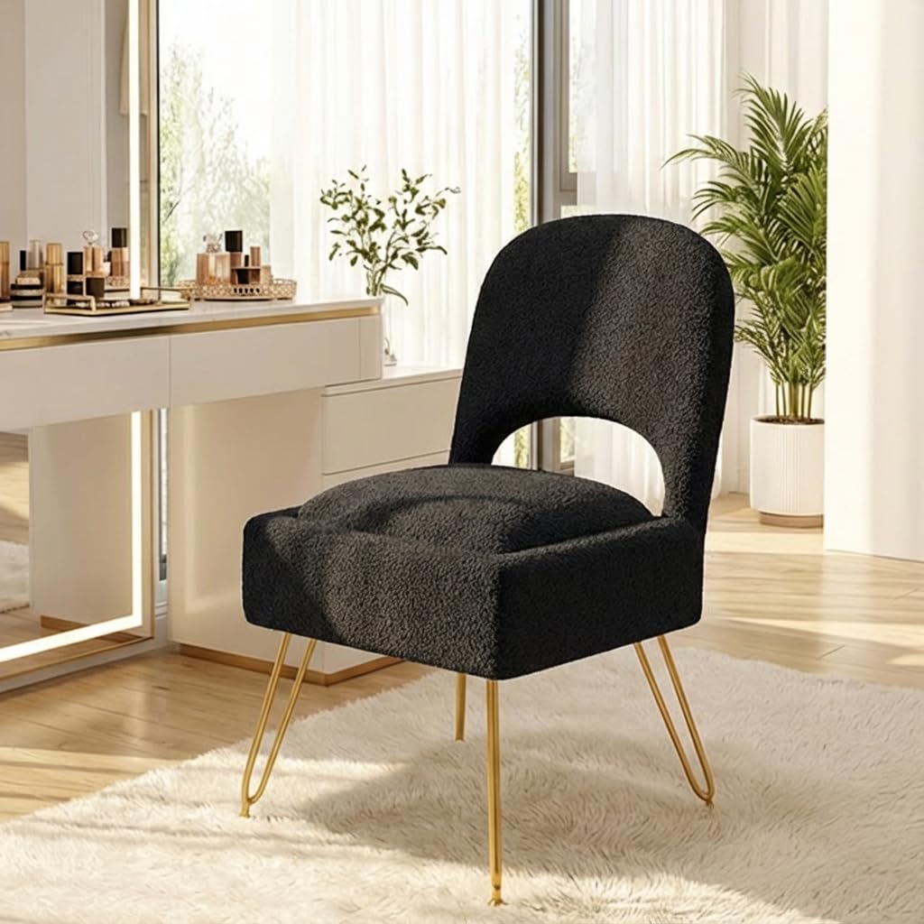 Silla plegable sherpa para tocador de dormitorio, asiento cómodo con almacenaje elegante
