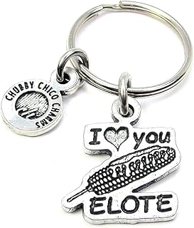 I Love You Elote Pewter Mexican Street Corn masa Charm On Stainless Steel Keyring Key Ring Key Chain Keychain