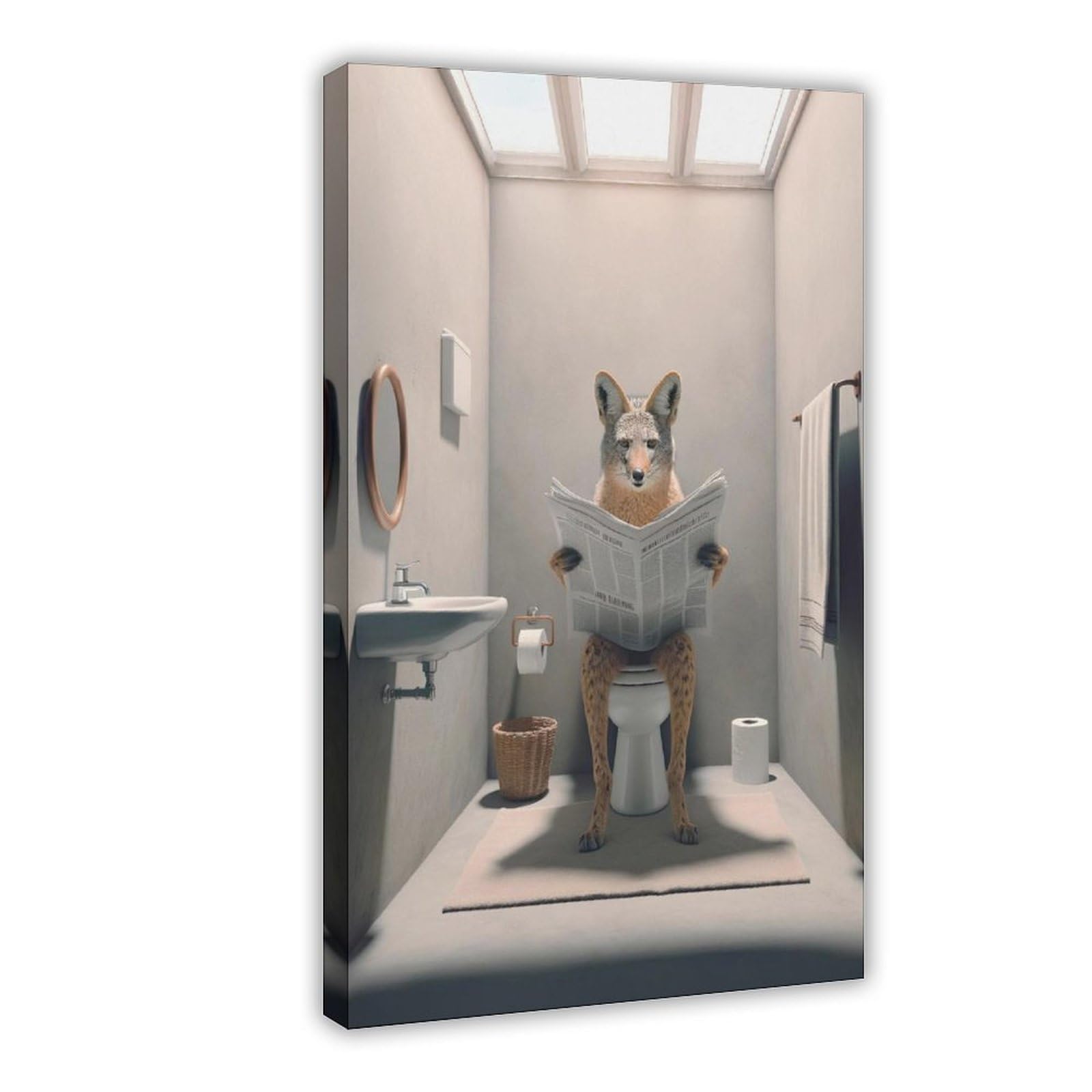 Bncedjk Photograph Of A Jackal Reading The Newspaper On The Toilet Canvas Poster Wall Art Print Picture Paintings 08X12inch(20X30cm)