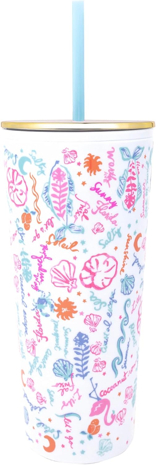 Lilly Pulitzer Double Wall Tumbler with Lid and Reusable Straw, Insulated Travel Cup Holds 24 Ounces (Summer Serenade) - Image 2