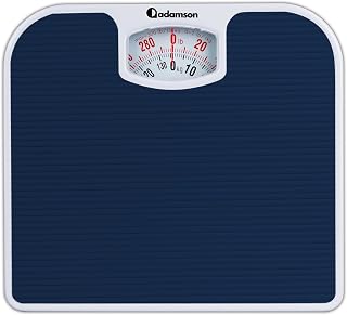 Adamson A21 Mechanical Bathroom Scale - 300 lb Capacity, Anti-Skid Blue Surface, Large Dial, No Batteries, 20-Year Warranty