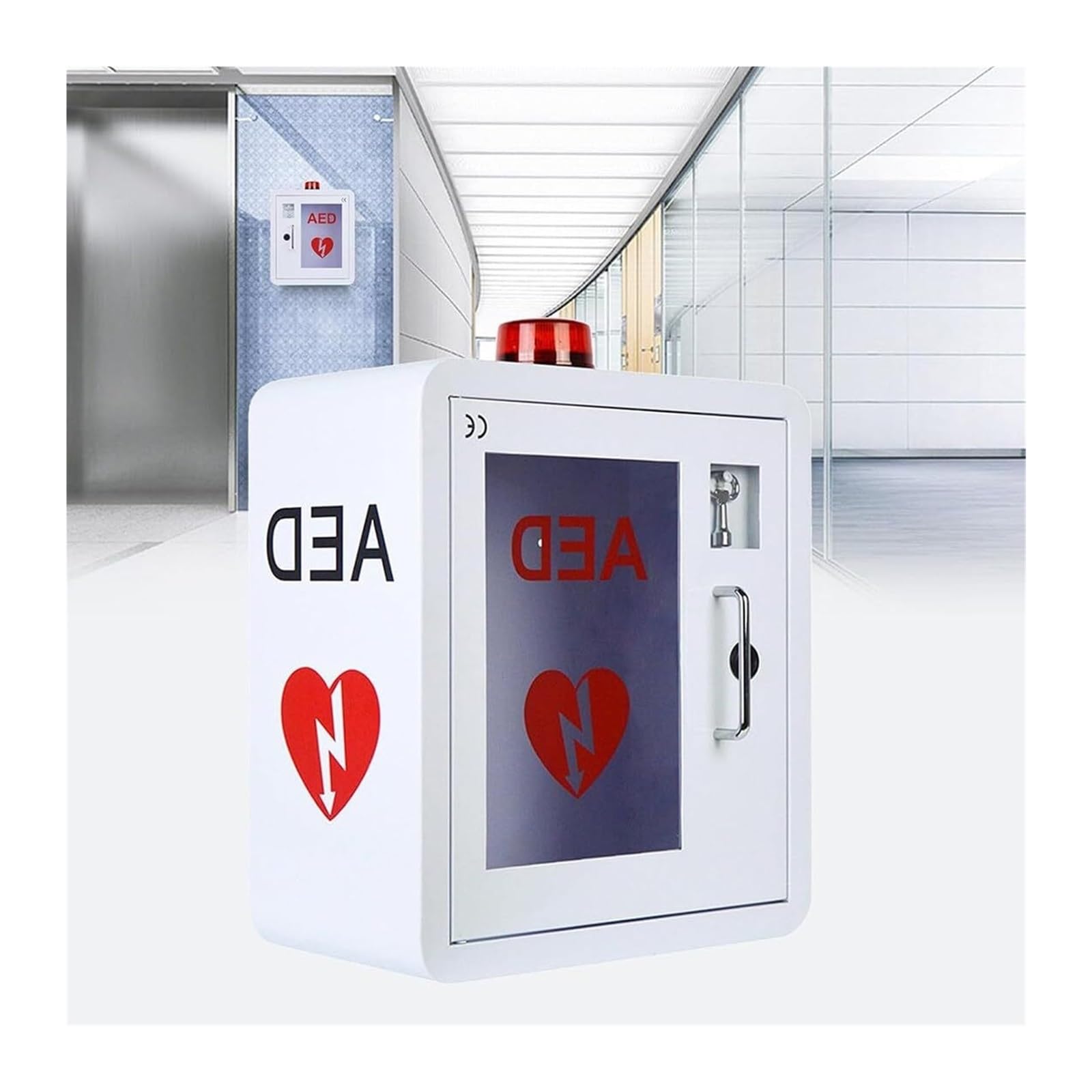 AED Wandschrank mit Alarmsystem - Sichtbares Blinksignal & Akustischer Alarm für öffentliche Gebäude, Büros und Schulen (Universell für alle Defibrillatoren)