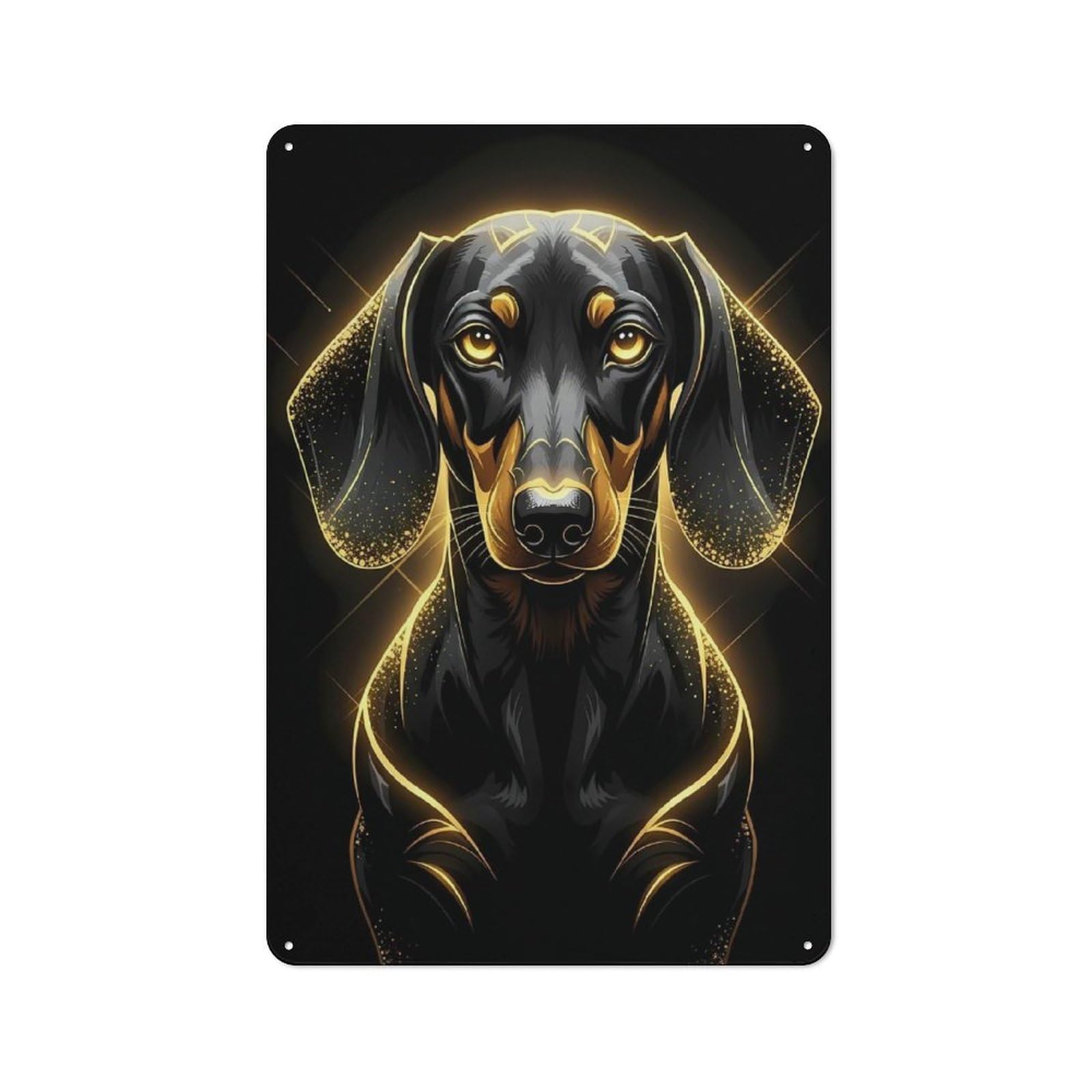 Junmoney Style-23 Country Country Metal Sign 30X20cm Featuring Elegant Dachshund Portrait With Golden Accents, Rustic Kitchen Decor For Cottage, Kitchen, Hallway Or Breakfast Nook