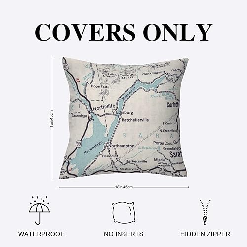 Miniatura 2 de Sacandaga - Funda de almohada para exteriores, diseño de mapa del lago, impermeable, fundas de almohada decorativas modernas para patio, sofá,
