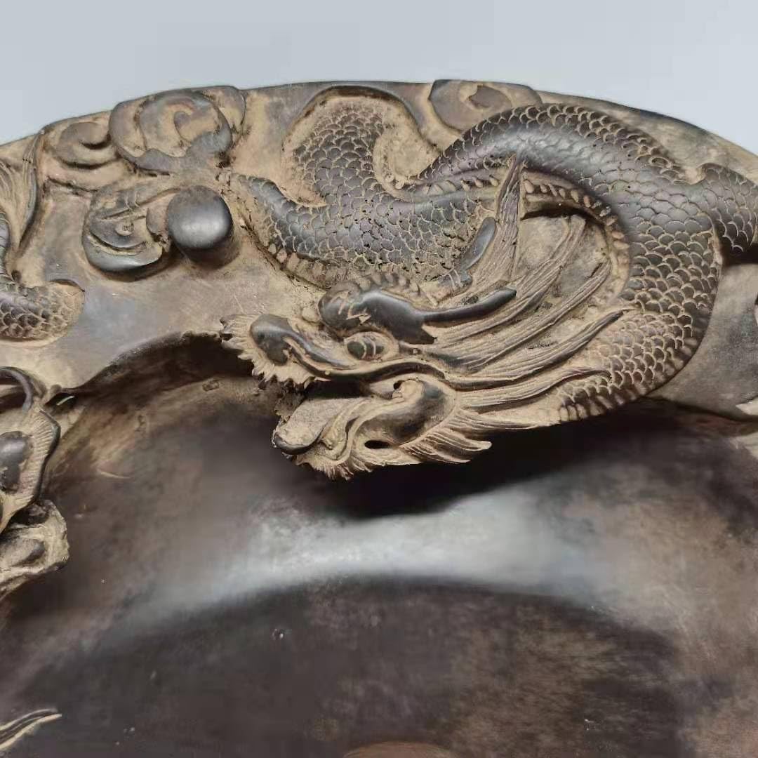 大型37cm 端渓硯 細密龍雲彫刻硯 古玩 硯 古美術　澄泥硯　唐物時代物　中国 大型37cm 端渓硯 細密龍雲彫刻硯 古玩 硯 古美術 澄泥硯 唐