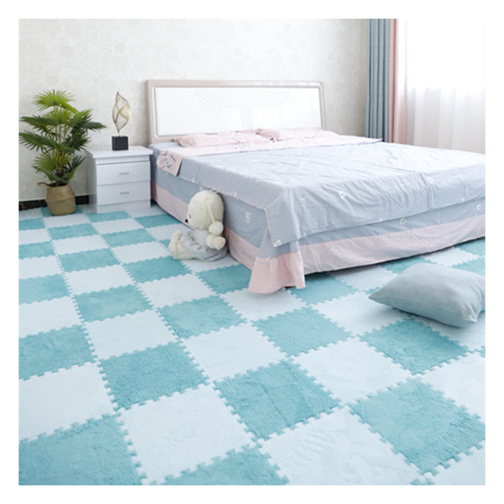 30 sztuk mat piankowych z wypustkami, puszyste płytki dywanowe, pluszowy dywan, 12 x 12 cali mata podłogowa puzzle z krawędzią, płytki podłogowe do gi