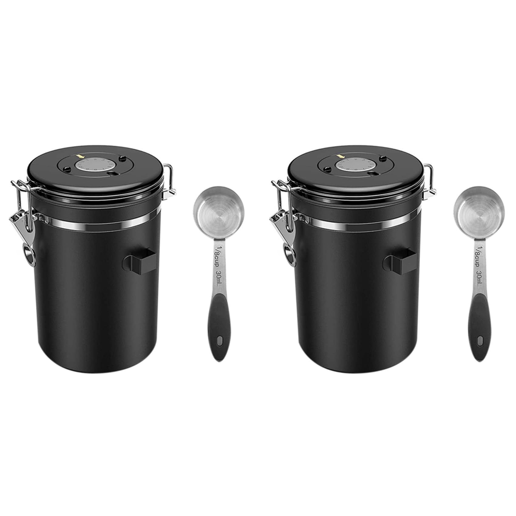 Lot de 2 boîtes à café hermétiques - 500 g - 1,8 l - Avec boîte de rangement pour café en poudre, thé, cacao
