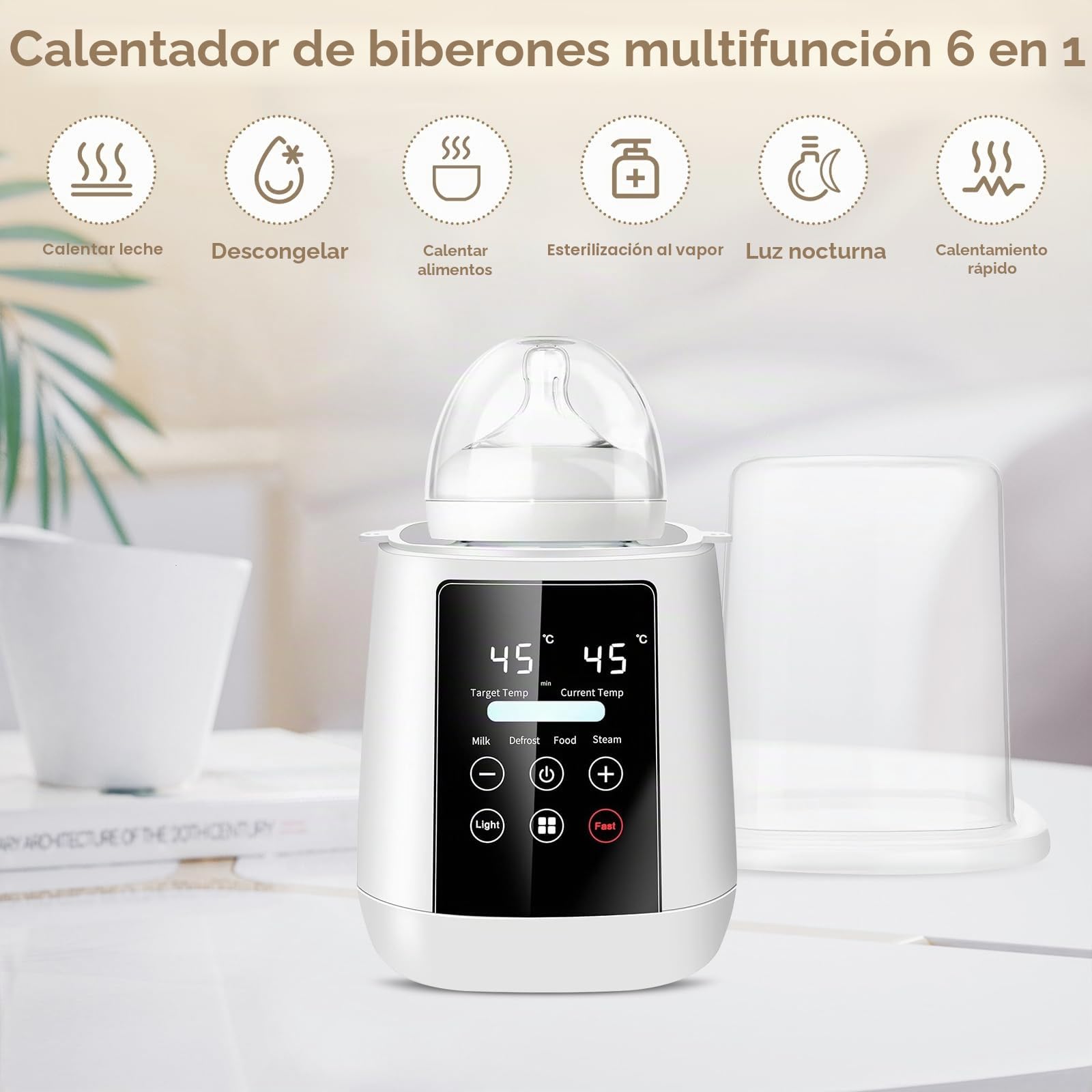 Calentador de Biberones con Esterilizador, 6 en 1 Calientabiberones Multifunción, Calienta y Descongela Biberones, Calentador de Alimentos para Bebés, Calentador Biberones Portatil