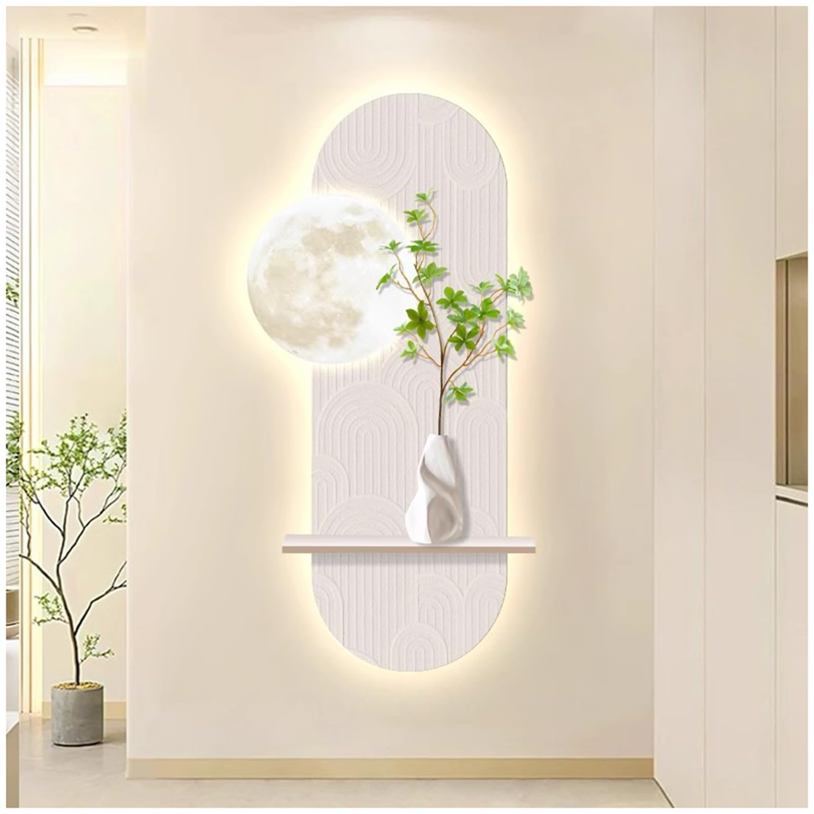 SQXLXDD 3D Sense Wall Art Decor, 39.37×19.69in LED Light Painting Simulated Green Plant Hanging Sculpture Decoration for Entrance Living Room Bedroom