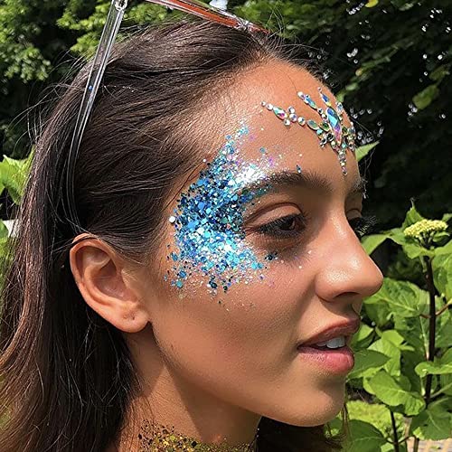 Mysense Royal Blue Body Glitter,Singer Concerts Face Glitter Gel,Music Festival Rave Accessories,Chunky Mermaid Glitter Sequins Face Eye Hair Decorations,Glitter Blue Face Paint Makeup For Women,30G #TOP4