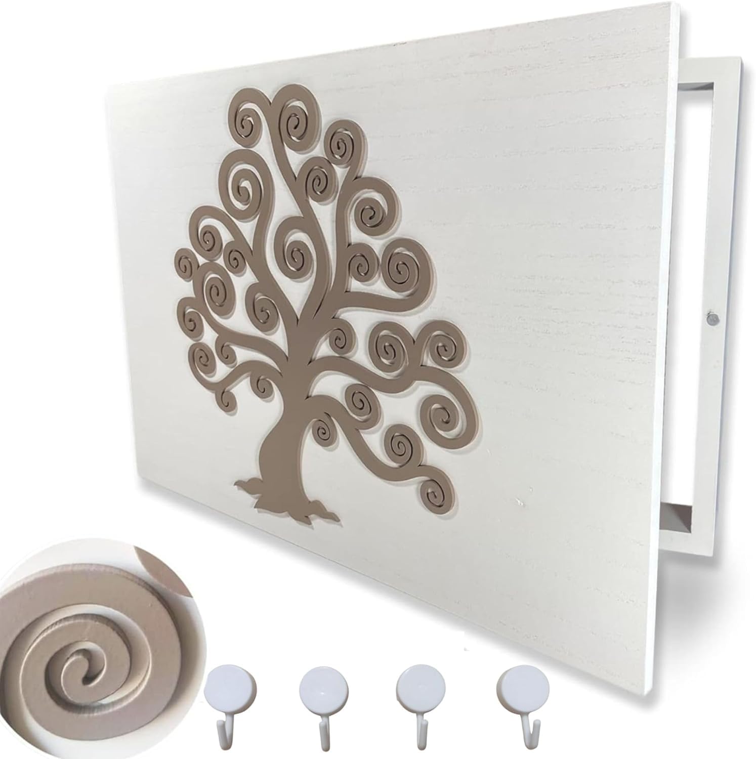 Tapa Cuadro Electrico de Madera / Cubre Contador de Luz de Pared / Tapa Registro Electrico de Diseño Arbol De La Vida con Colgador de Llaves