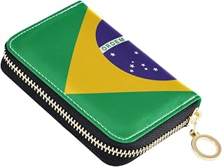 Brazil Flag Leather Wallet Credit Card Holder Wallets for Women Small Card Case with Zipper Keychain Accordion Wallet RFID