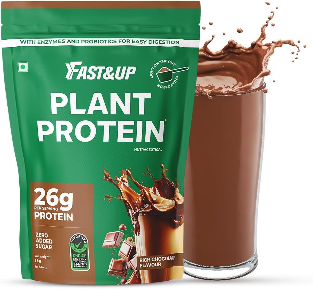 Plant Protein Powder with Rich Chocolate Flavour | Pea Isolate & Rice Protein | 26gm Protein Per Serve | Complete Amino Acids with 4.6g BCAA | Smooth & Tasty with No Added Sugar | Easy to Digest | Tested & Certified, 1kg Pouch