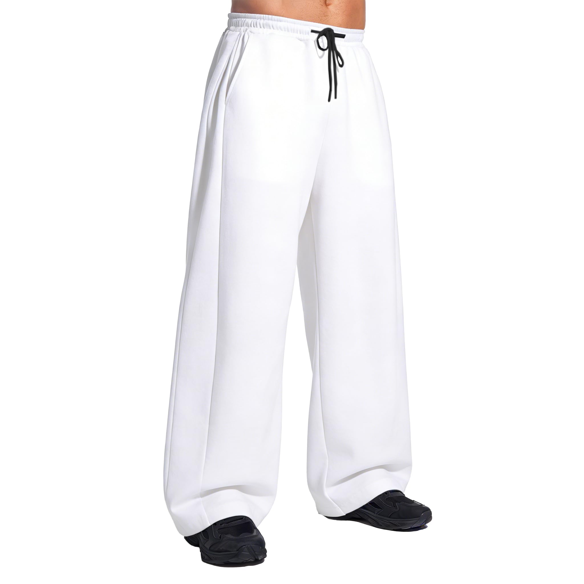 Men's Baggy Sweatpants Wide Leg Drawstring Athletic Sweat Pants Casual Elastic Waist Baggy Joggers with Pockets