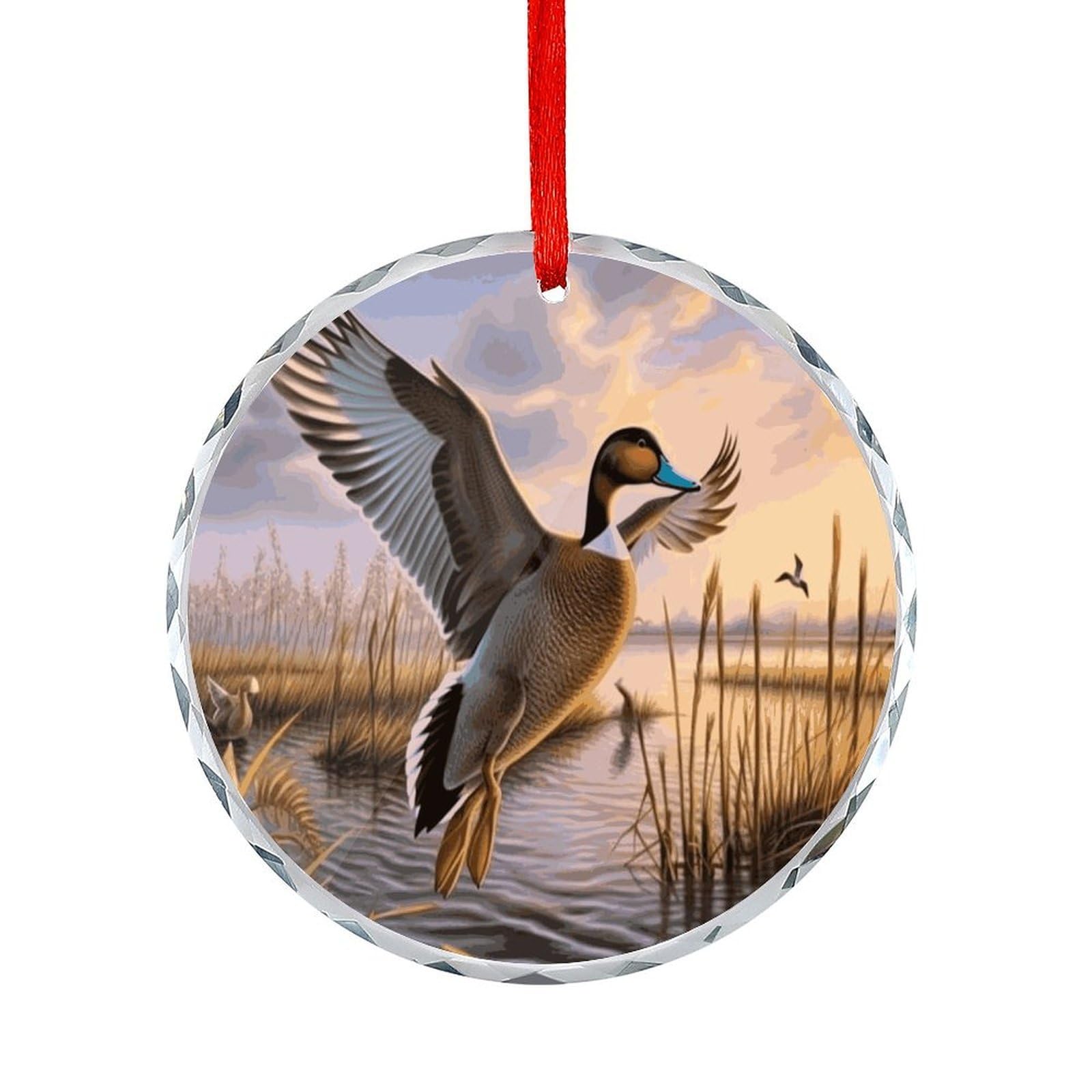 Btcowzrv Style Hunting Flying Wild Ducks Round Ornament Hanging Pendant Decor