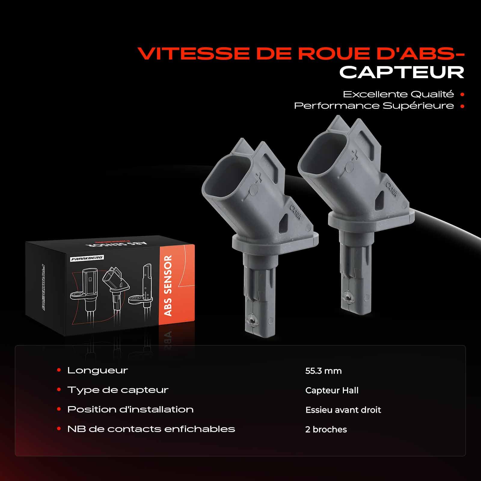 Frankberg 2 capteurs de vitesse de roue ABS arrière 2 broches 9809926580 | Compatible avec: châssis-plateau Scudo, Cabine K0 de la plateforme Vivaro C, Bus Zafira Life K0, Proace Verso Bus MPY