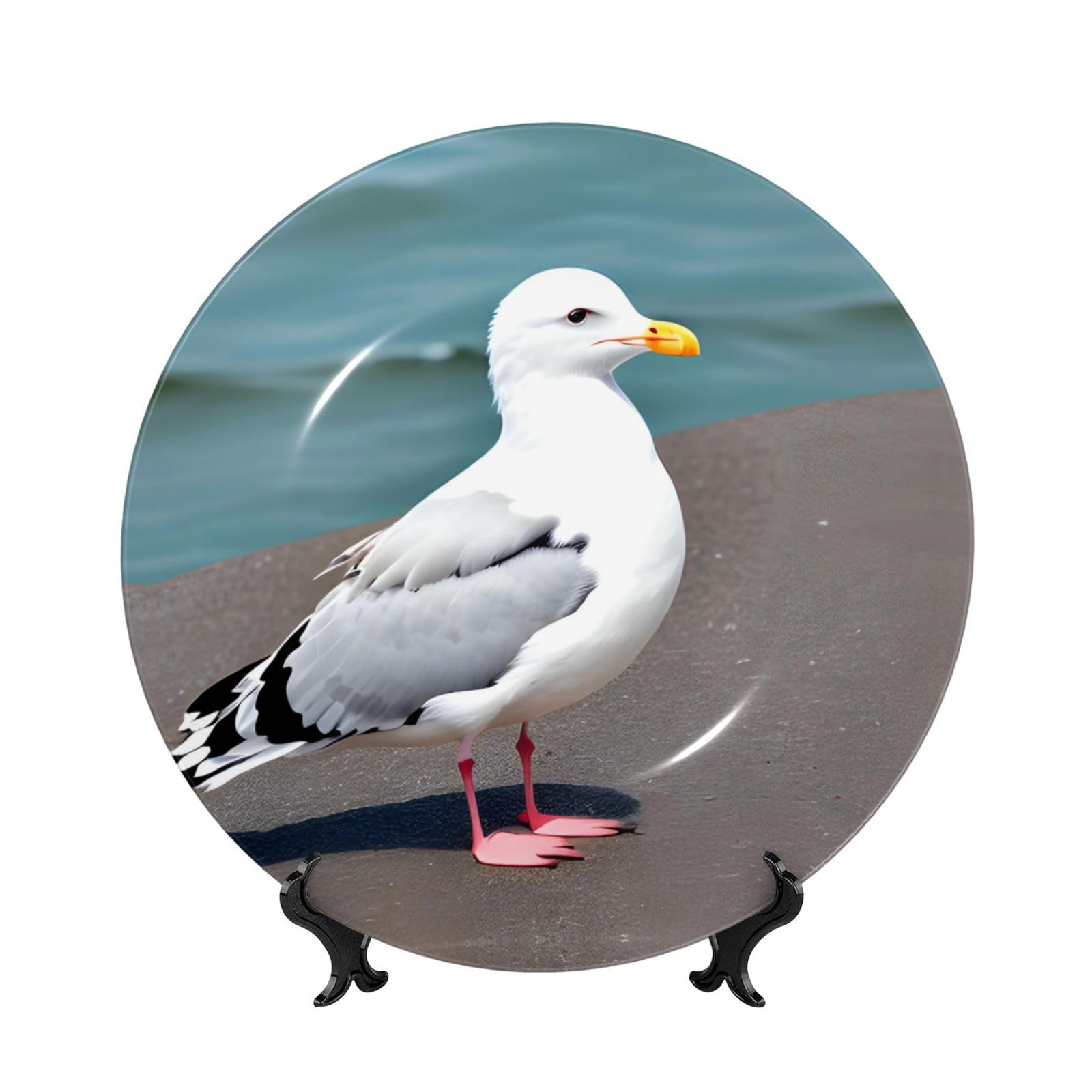 SXZVVBN Cute seagull Bone China Decorative Plate Art with Stand Removable Adhesive Hanging for Home Office 7in