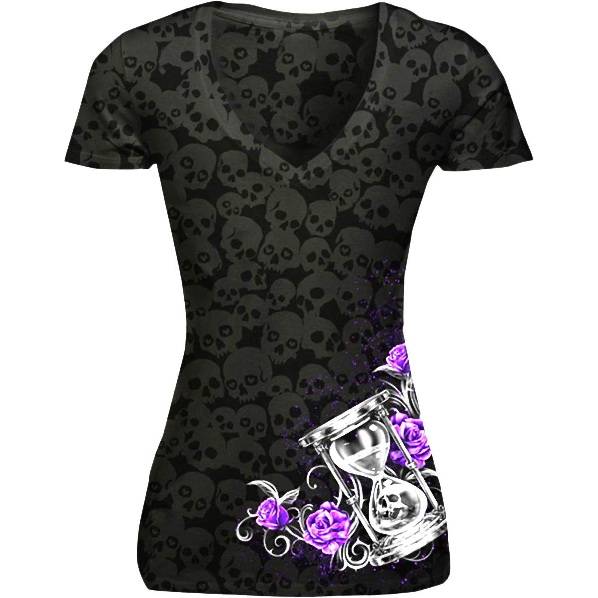 Lethal Threat Women's Shirt (Hourglass Skull Burnout) (Black, X-Large)