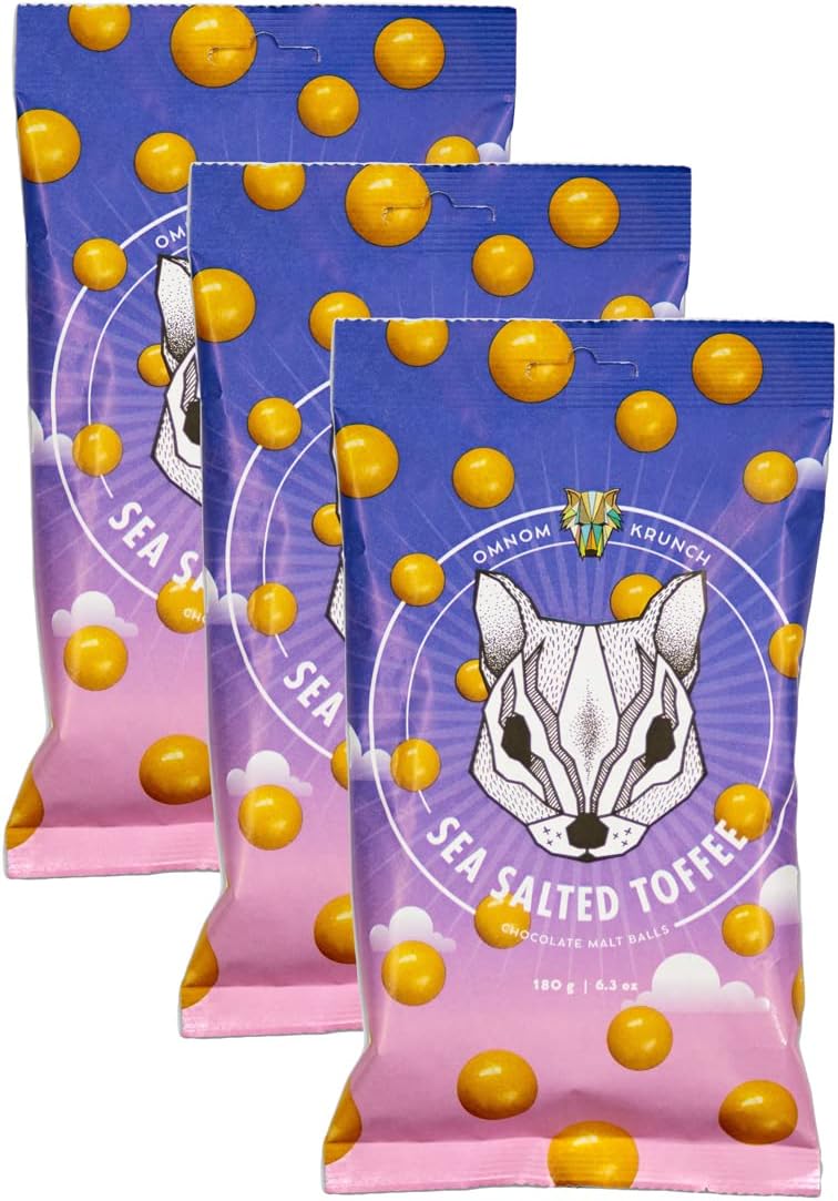 OmNom Krunch Toffee + Sea Salt | White Chocolate Covered Malt Balls | Icelandic Bean To Bar Chocolate by OMNOM CHOCOLATE REYKJAVIK | 3 x 180g Bag