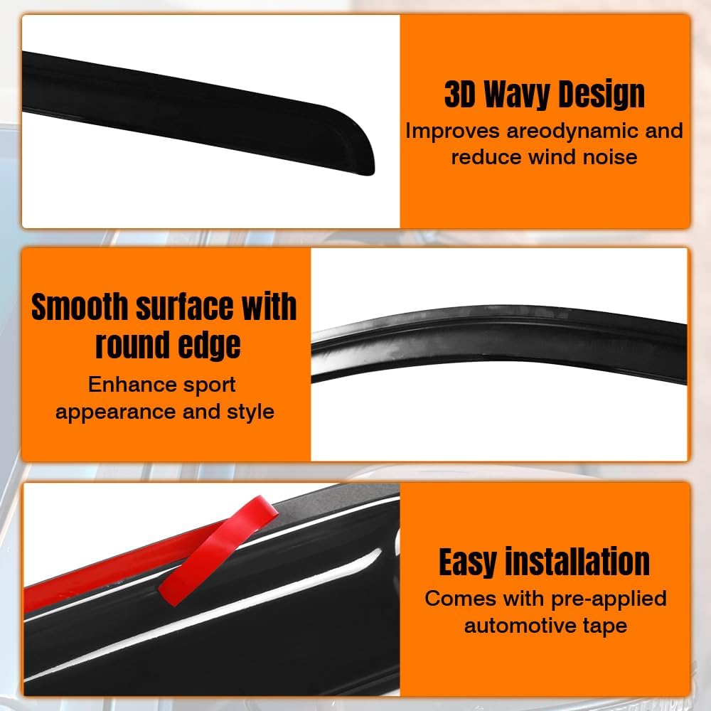 Tape on Window Visor Deflectors, Compatible with 1999-2016 Ford F250 F350 F450 F550 Superduty Standard Cab, Acrylic Smoke Slim Style Window Rain Guards, Sun Side Vent Visor Set, 2 Pieces