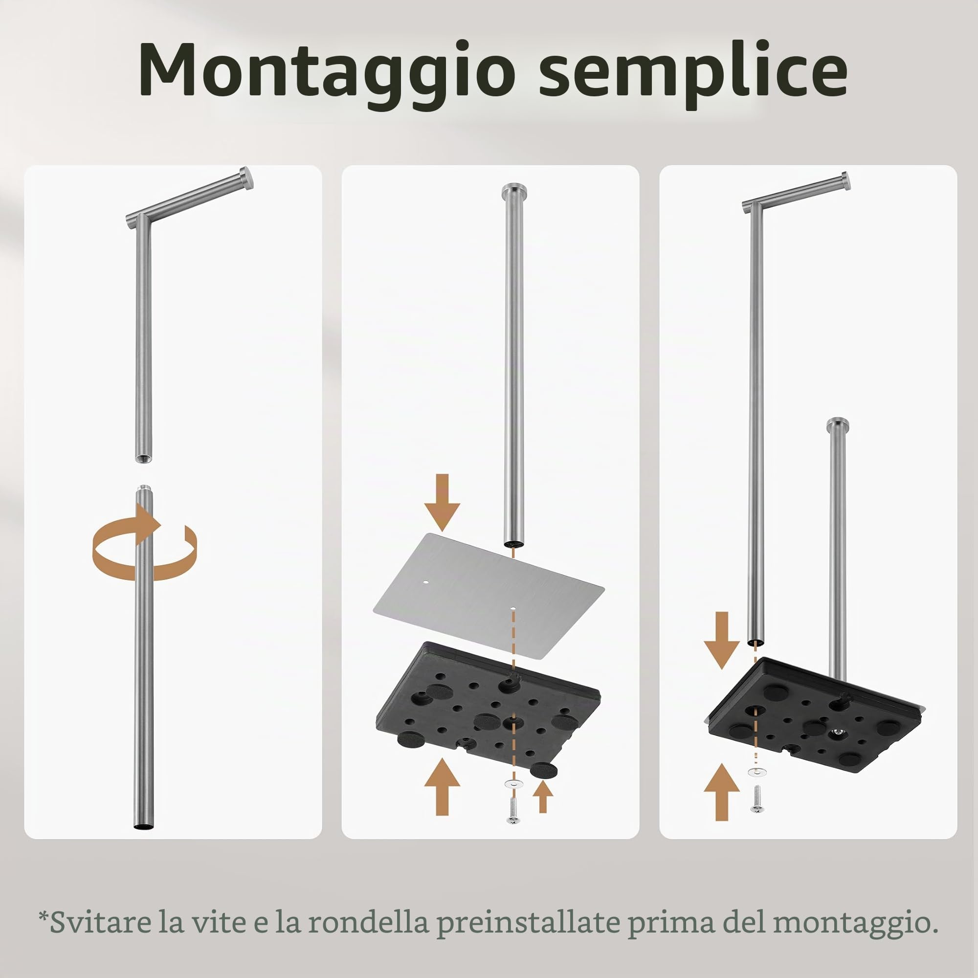 KES Porta Rotolo Carta Igienica da Terra Acciaio Inossidabile SUS304 Porta Carta Igienica da Terra con Riserva di Carta igienica Spazzolato, BPH286S1B-2