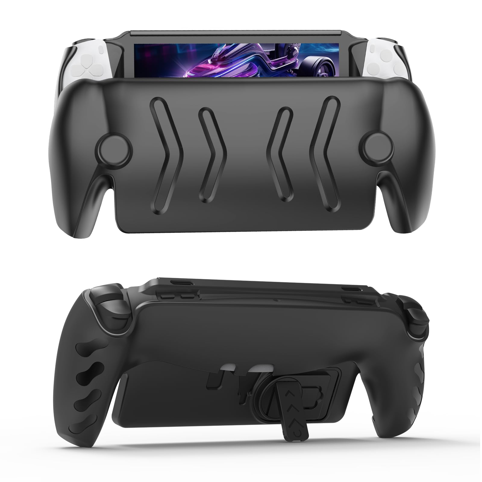 EJGAME Full Protective Case Compatible with PlayStation Portal,PS5 Portal TPU Back Case with Adjustable Kickstand and Detachable Front Cover(Black)
