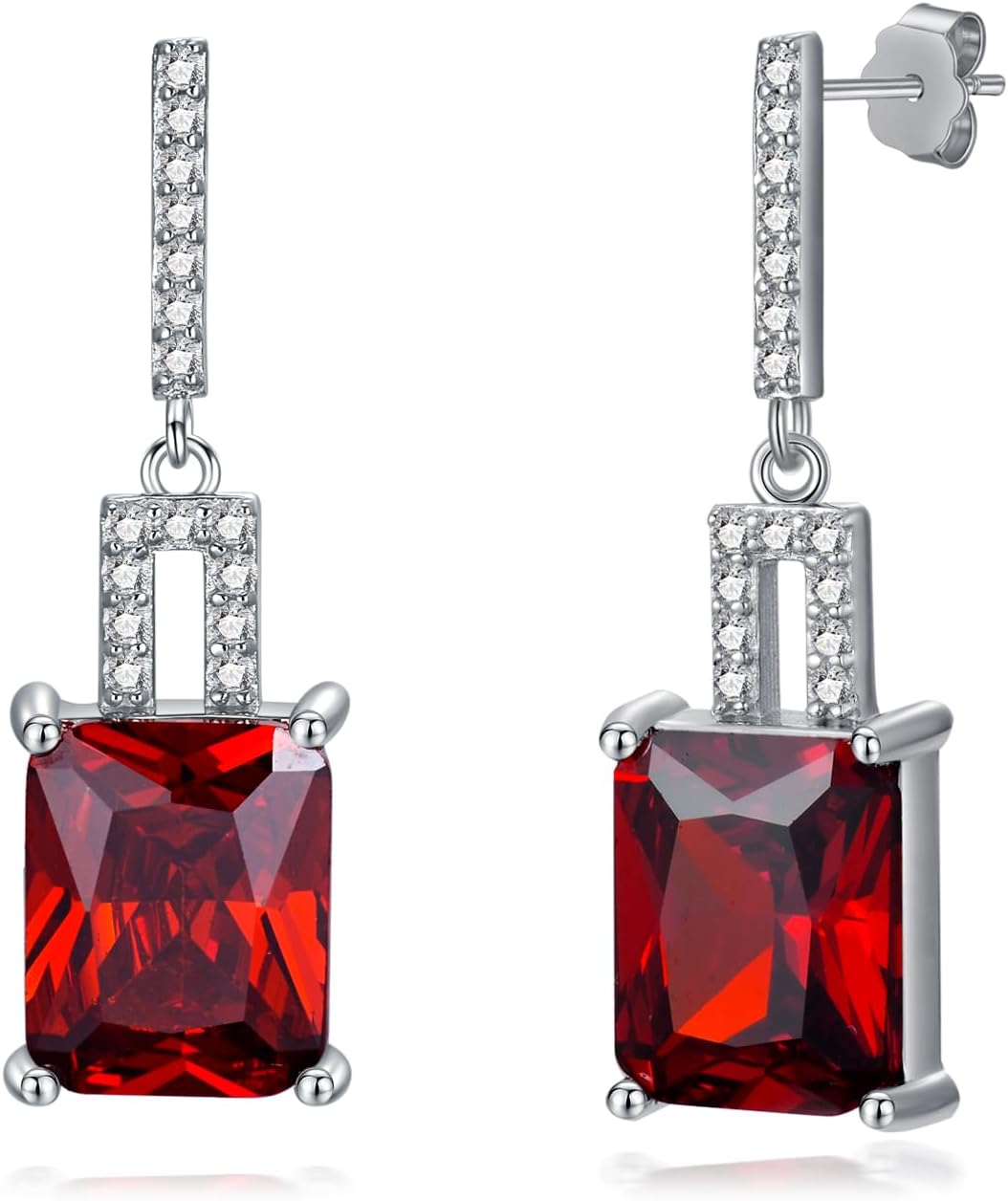 Red Garnet Earrings 925 Sterling Silver 10X8mm Emerald Cut Red Garnet Dangle Earrings For Women