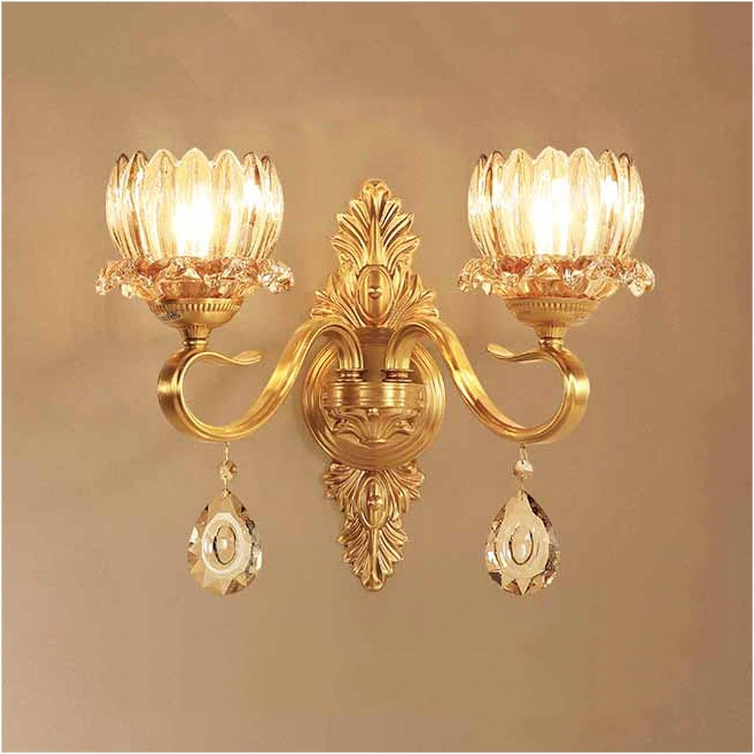 ASerZenith Modern Copper Crystal Wall Lamp - Bedroom Bedside Living Room Crystal Wall Light Aisle Staircase Wall-Mounted Lighting Fixture,Chandelier Lamps(Double Head)