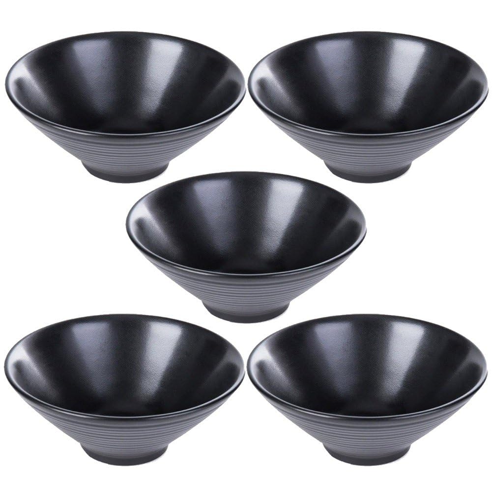 Ensemble De 5 Grands Bols Ramen Japonais Noirs – Mélamine Incassable Pour Pho, Miso, Udon Et Nouilles Asiatiques