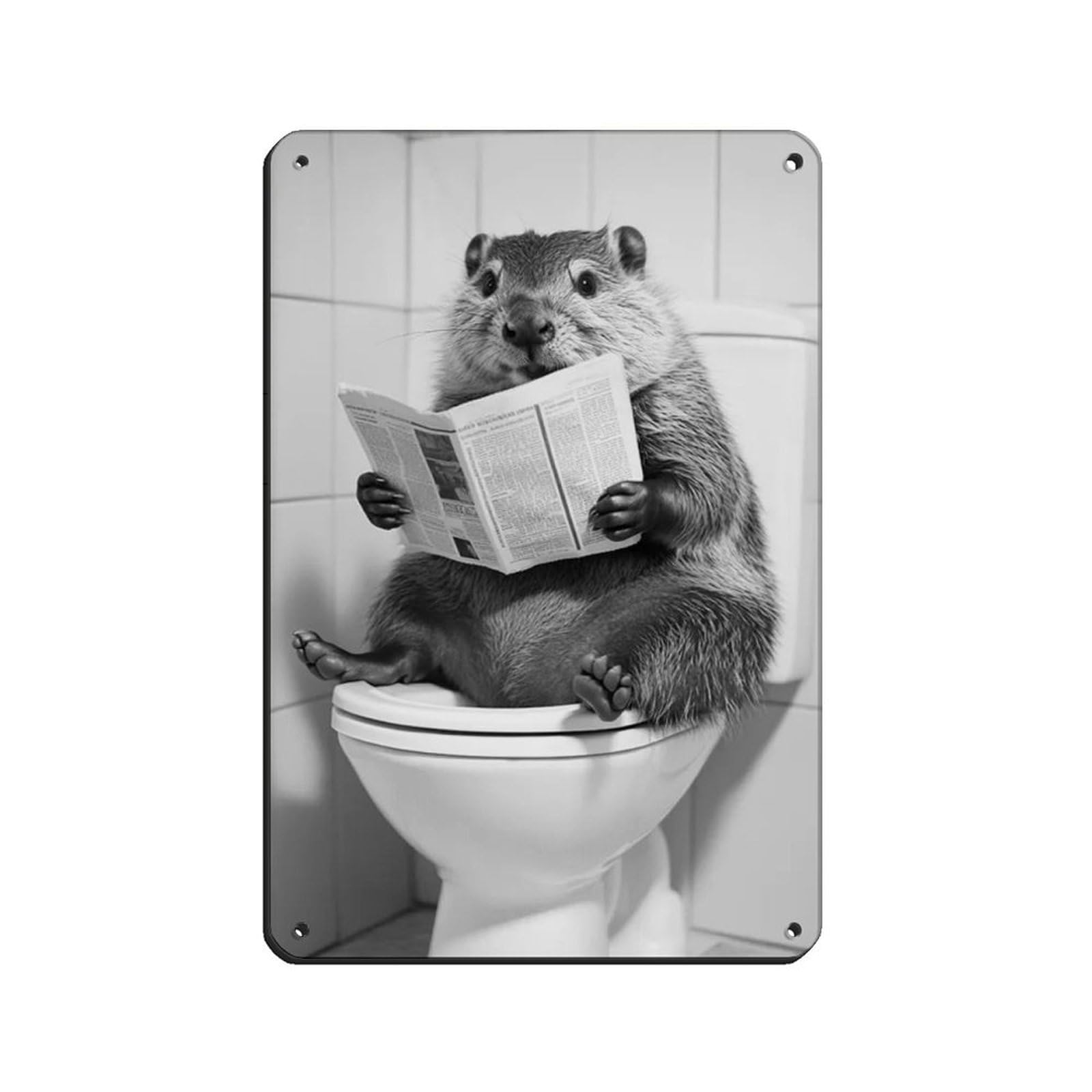 Lxwnze 20L X 30W Cm Beaver Sitting On The Toilet Reading A Newspaper Tin Sign Vintage Metal Pub Club Cafe Bar Home Wall Art Decoration Poster Retro 8X12inch(20X30cm)