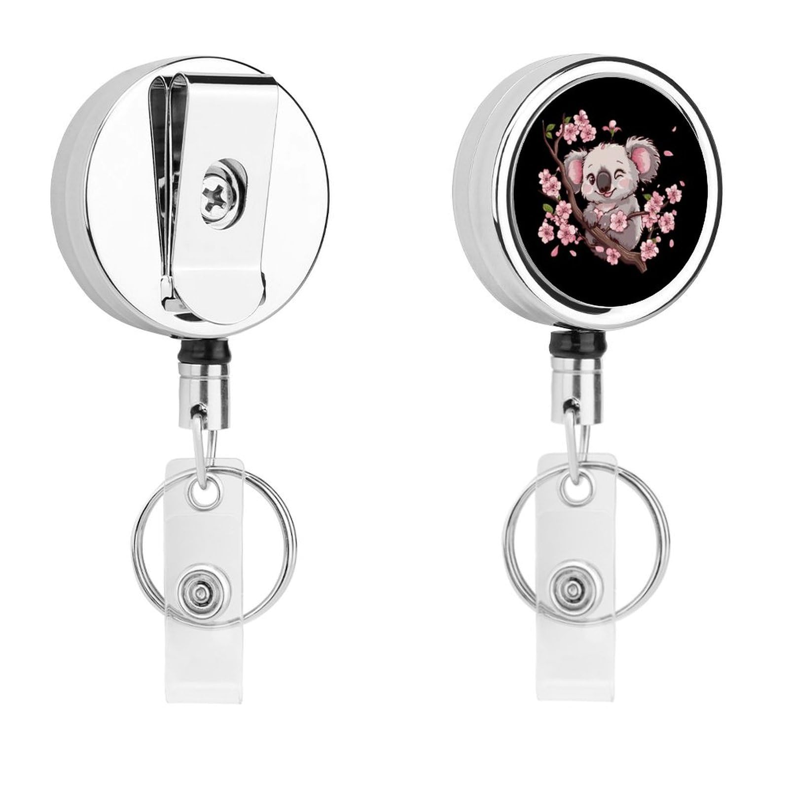 Cute Koala Bear Retractable Badge Holder Metal ID Name Holder Key Ring with Belt Clip