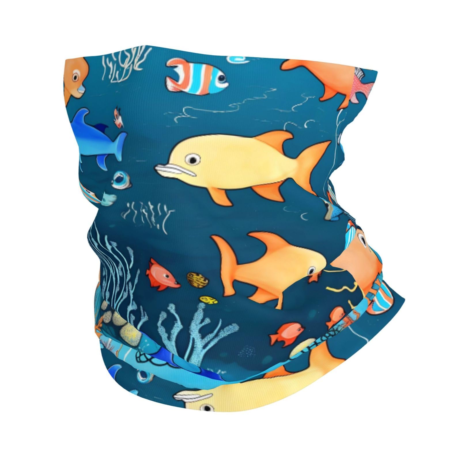 Blue underwater world of fish Multifunctional Sports Headwrap-Seamless Stretch Tube Scarf Face Mask Headband Gaiter for Cycling Running Hiking Beach Skiing