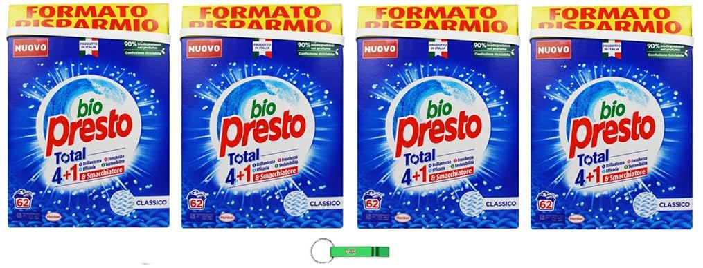 Detersivo Bio Presto Detersivo Polvere Classico - Detergente en polvo elimina las manchas rápidamente, proporciona una frescura duradera, 62 lavados, 3100 g + llavero Beni Culinari gratuito
