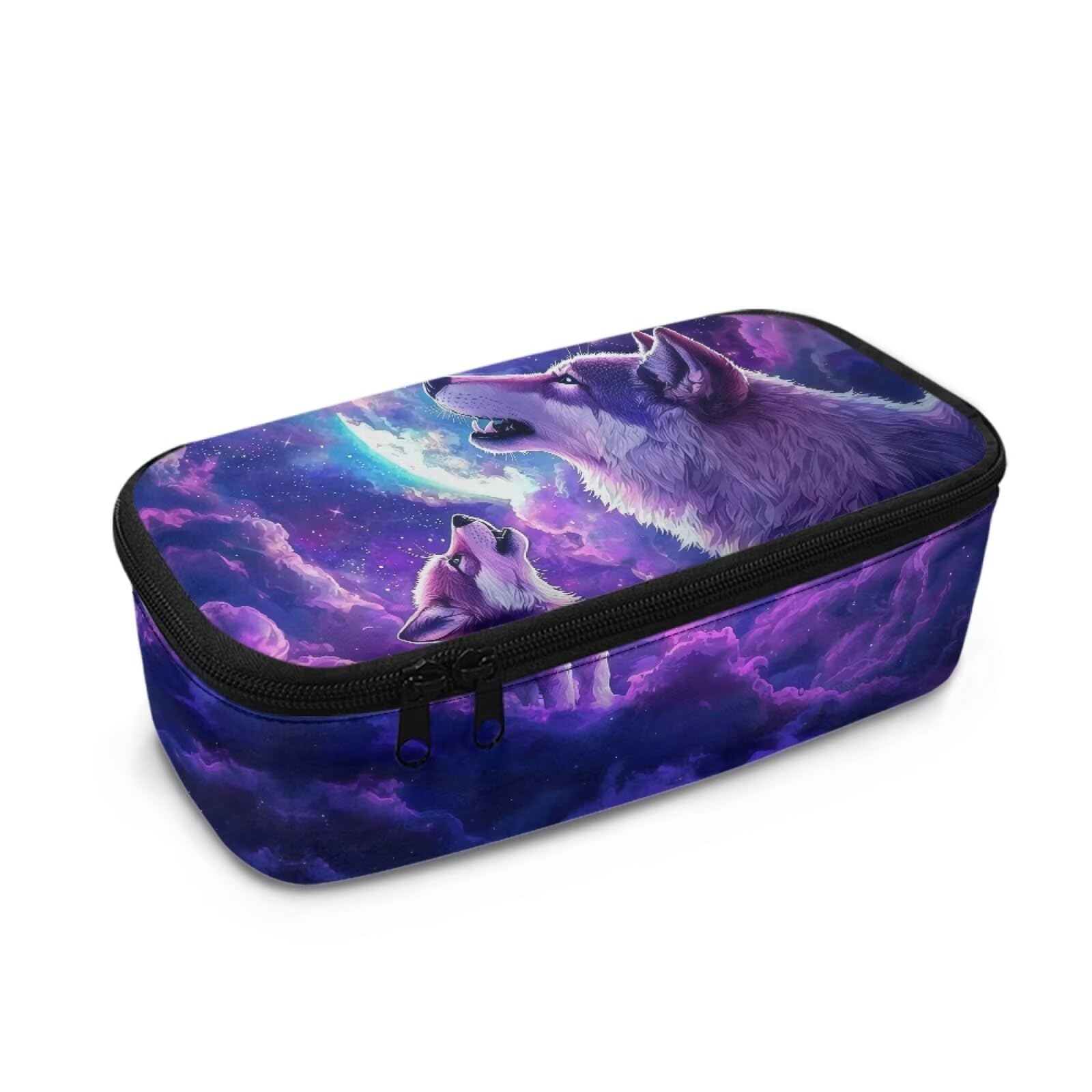 Dngkaoje Animals Wolf Pencil Box for Kids Boys Pencil Case Large Pen Bags with Zipper for School Supplies Purple gaxaly Wolf Print Pen Pouch Pencil Holder for Kindergarten Adult Stationery Purse — image 1