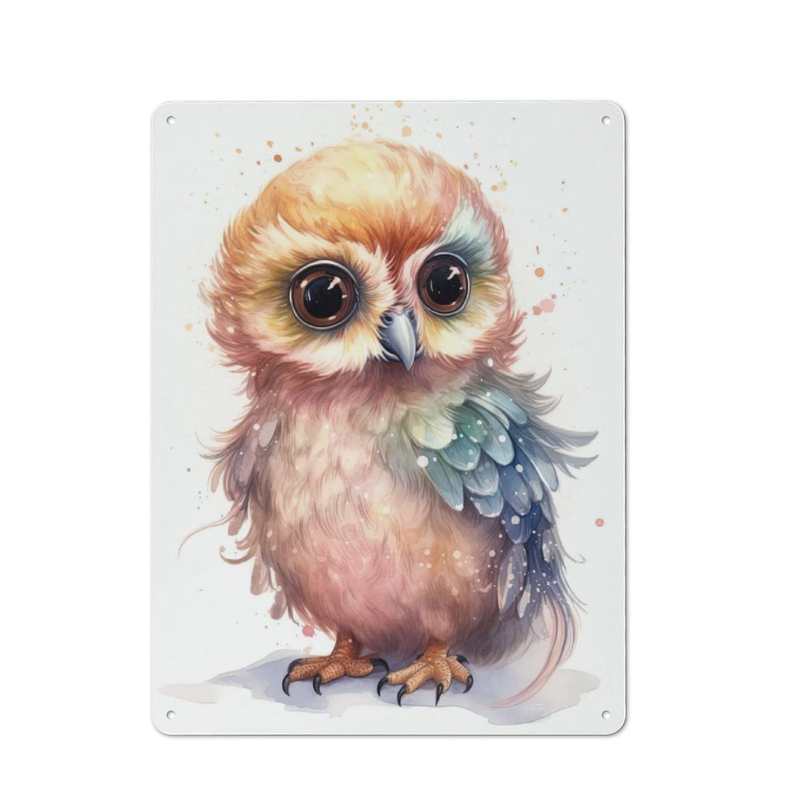 Junmoney Watercolor Baby Owl Art Metal Wall Sign 40X30cm Featuring For Garage Or Workshop, For Home Office, Studio And Craft Room Walls