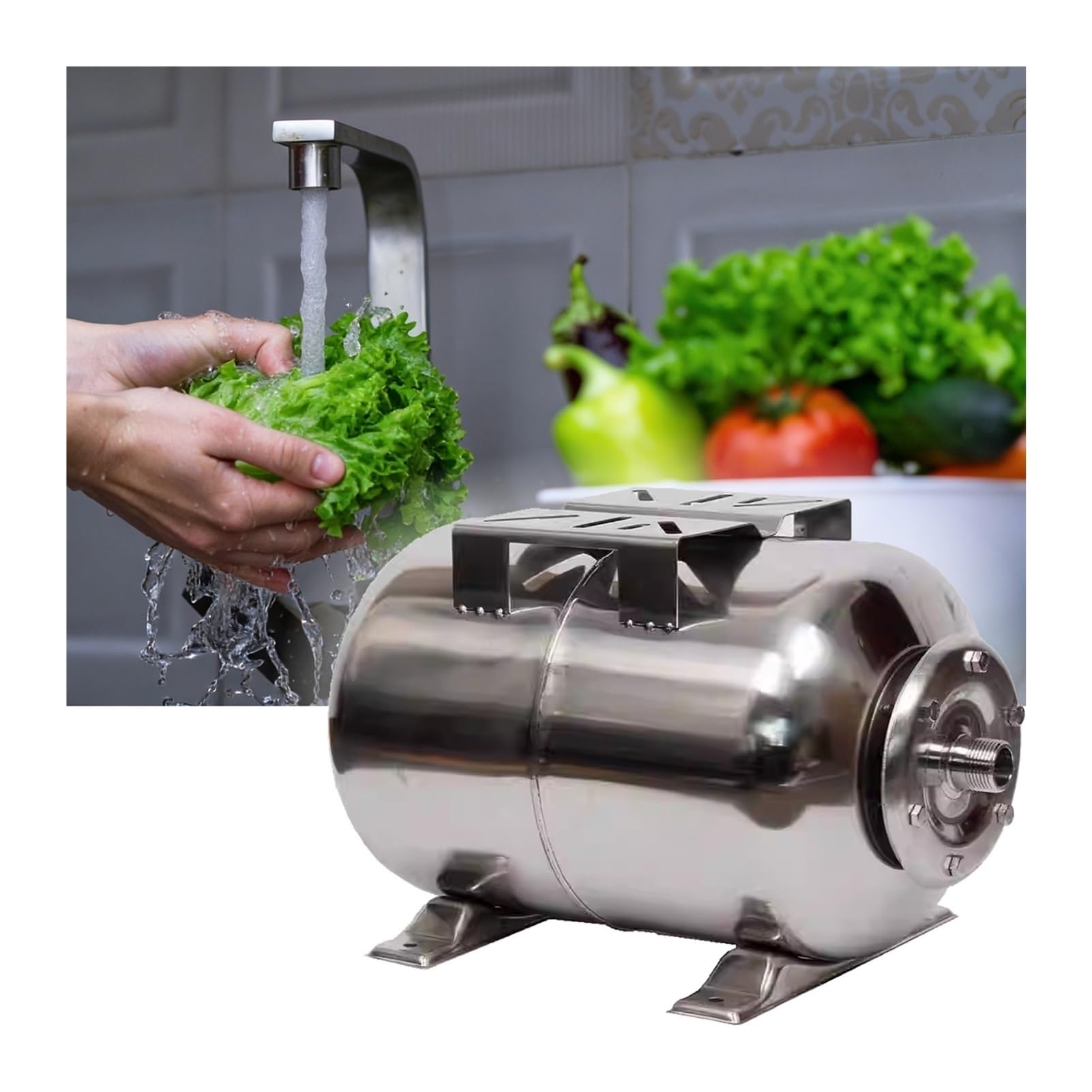 Calderín Presión Acero Inoxidable 304 Grupo Presión - Depósito Acumulador Automático Presión Constante Agua Pozo Y Red, Rosca Macho 1", Uso Doméstico E Industrial(6bar-24L-44X27X29CM)